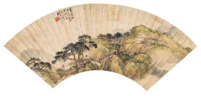 吴石僊 戊子（1888）年作 高山流水 扇面